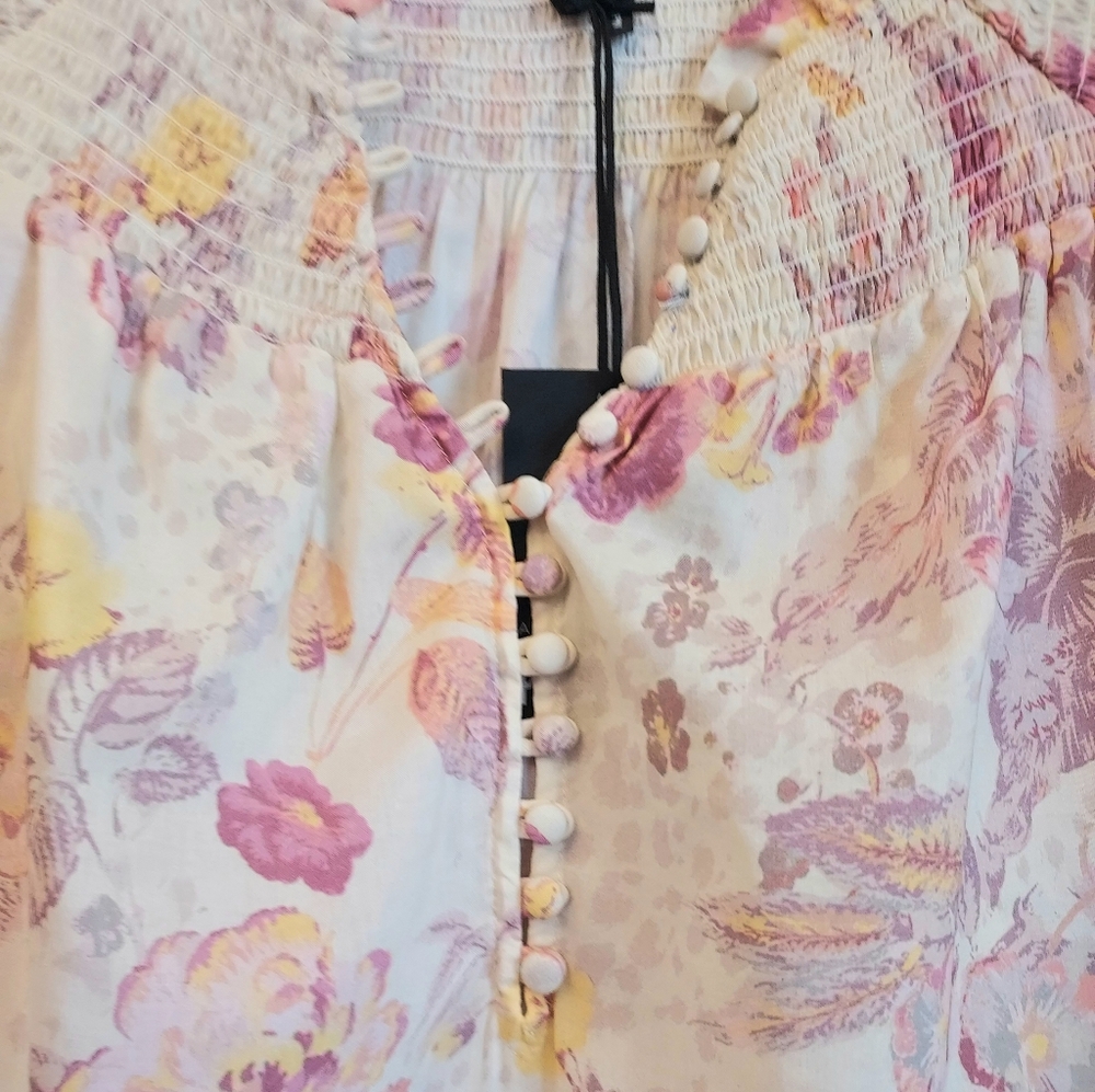 Paige Jungle Cat Floral Cat Floral Popover Blouse Top Small - Picture 8 of 16